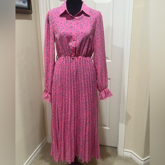 Hapsho Pink Floral PLEATED LONG SLEEVE DRESS SIZE S. - Picture 4 of 10